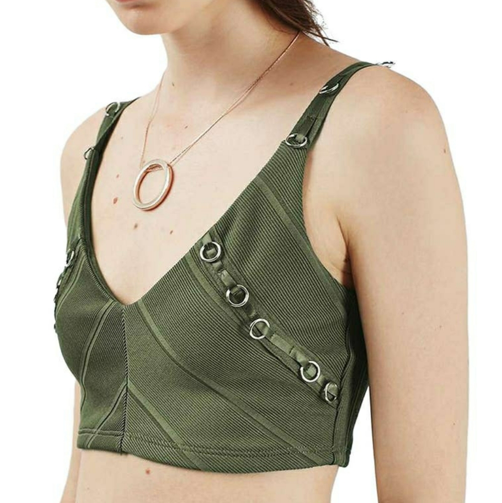 B2G1 NWOT Topshop Green Metal Ring Bandage Tank